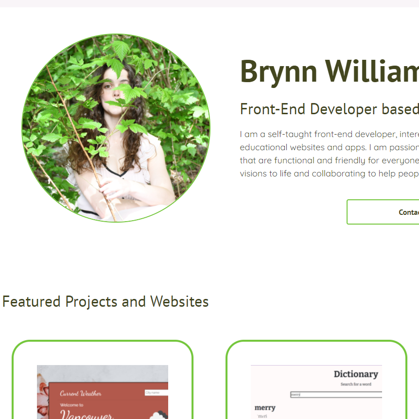 Preview of a responsive website created by Brynn